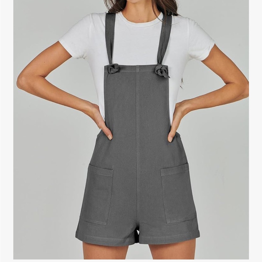 Chic DARK GRAY Women's Overalls with Tie Bib Front and Pockets